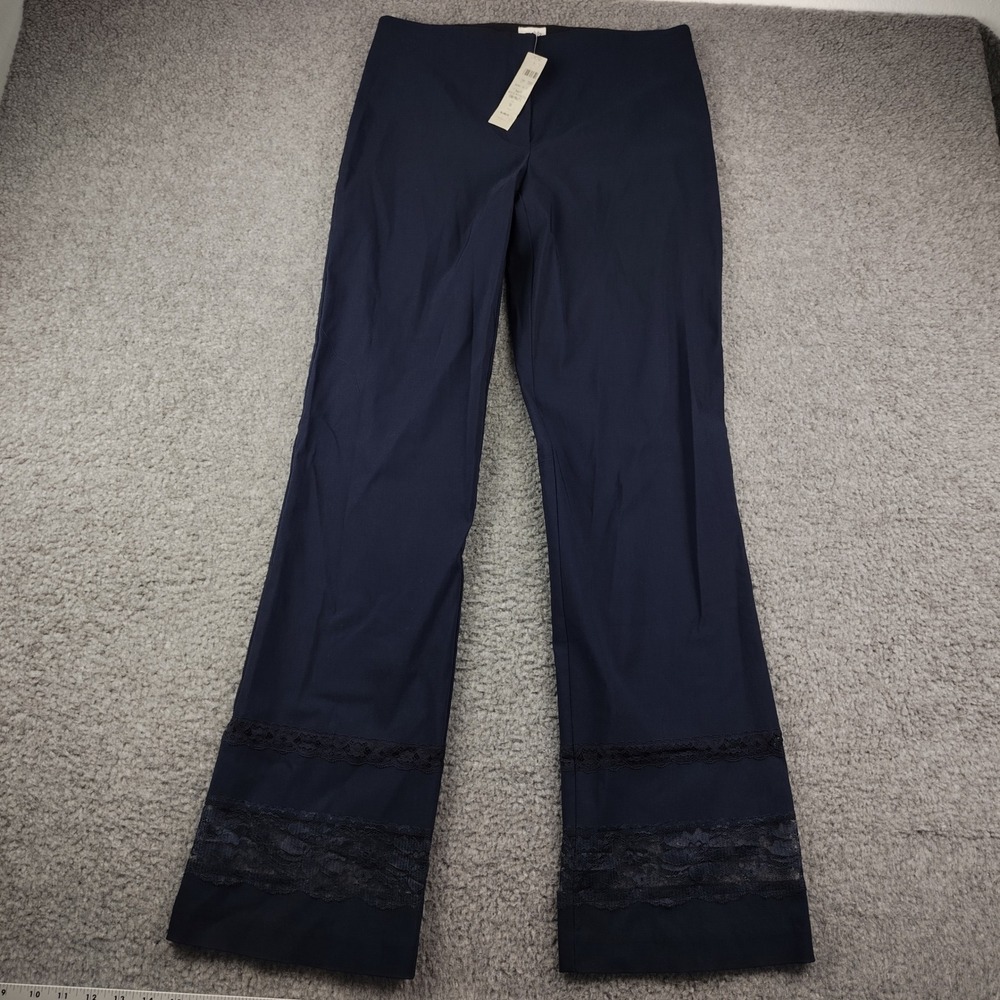Cache Pants Sz 10 Navy Blue Lace Trim Solid Office Career City Classic NWT